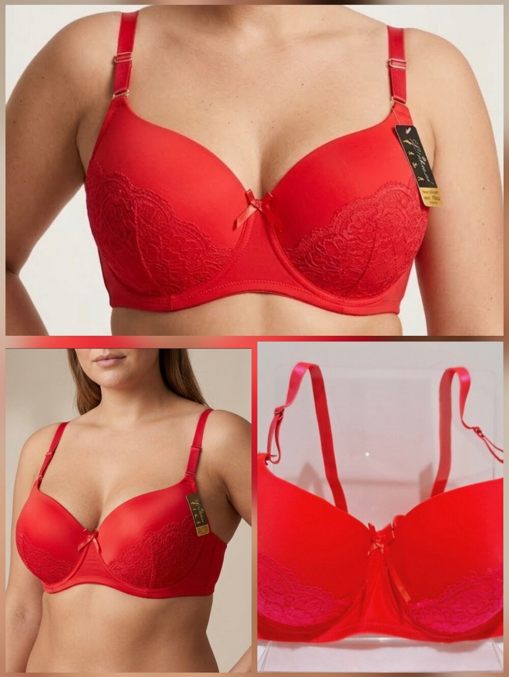 ❤️Lukasi NWT! bright orange bra lightly padded *lace & ribbon 🤍38DD